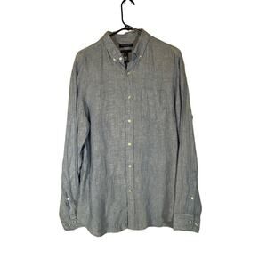 Banana Republic Camden Fit Blue Linen Button Front Shirt Long Sleeve Men Sz Med